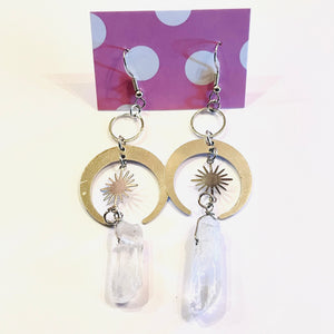 Horn, Starburst, and Quartz Crystal Statement Earrings