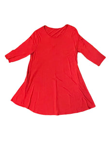 Red Scoop Neck 3/4 Sleeve Shift Dress