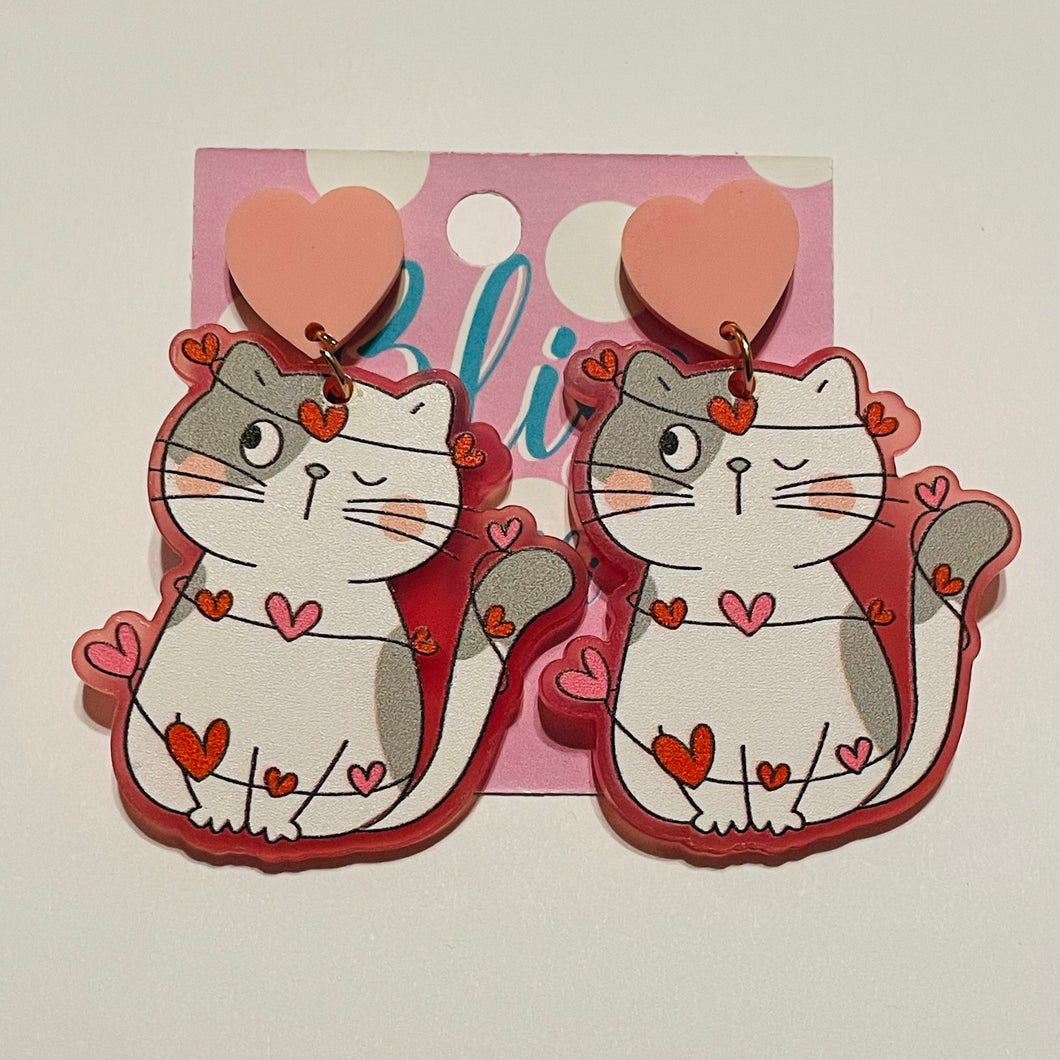Valentine Kitty Acrylic Statement Earrings
