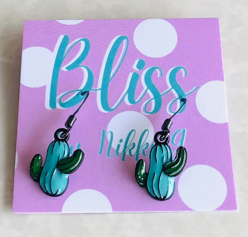Teal and Green Cactus Earring