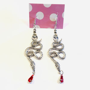 Slithering Snake and Red Drop Statement Earrings