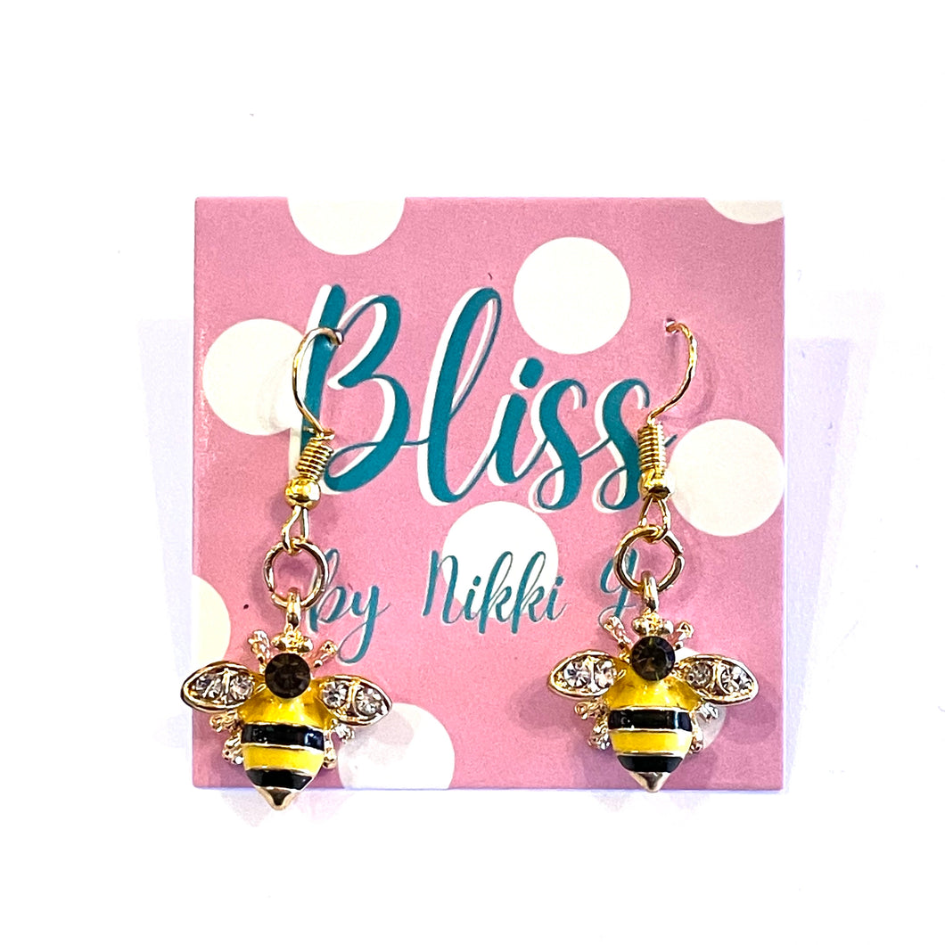 Crystaly Gold Bee Charm Earrings