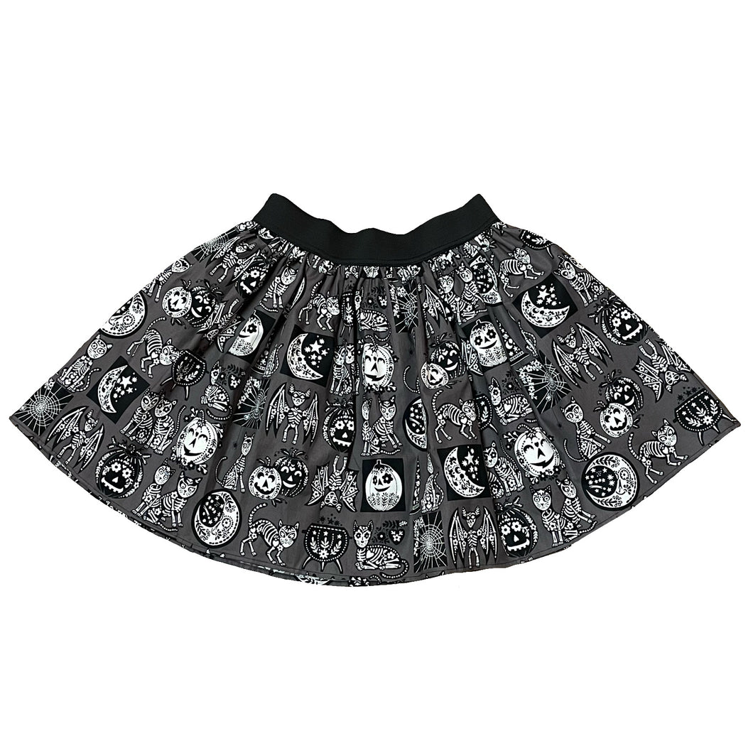 Calavera Cat Charcoal Elastic Waist Skirt