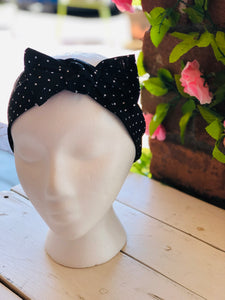 Headband Black with small White Polka Dots