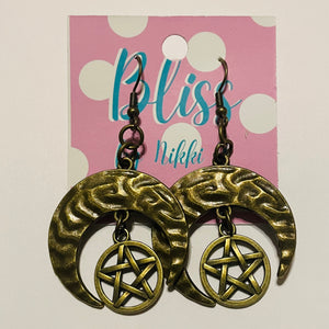 Brass Horn and Pentagram Earrings