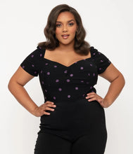 Load image into Gallery viewer, Black and Purple Polka Dot Nora Top
