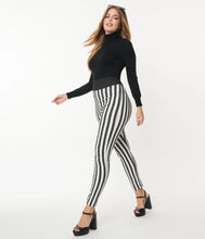 Load image into Gallery viewer, Black and White Stripe Rizzo Cigarette Pants
