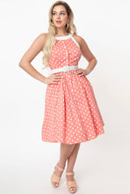 Load image into Gallery viewer, Coral and White Polka Dots Maxine Swing Dress
