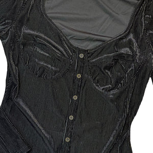 Black Corduroy Long Sleeve Button Detail Dress