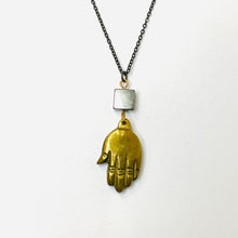Load image into Gallery viewer, Gold Hamsa Hand and Square Bead Necklace
