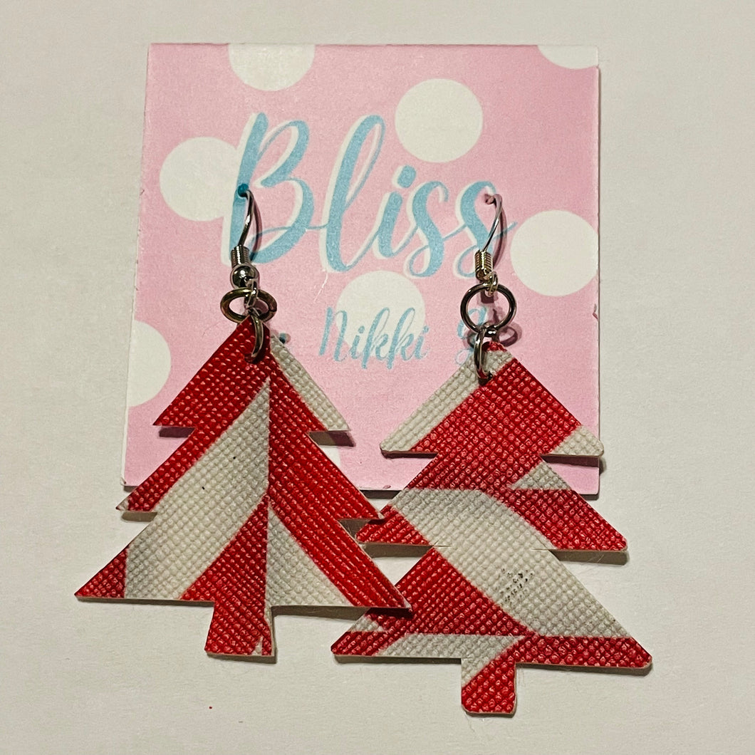 Leather Candy Cane Stripe Christmas Tree Earrings