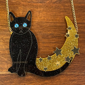 Cat Perched On The Moon Giant Acrylic Necklace