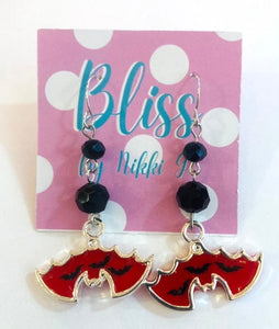 Red Bat with Flock Statement Earrings