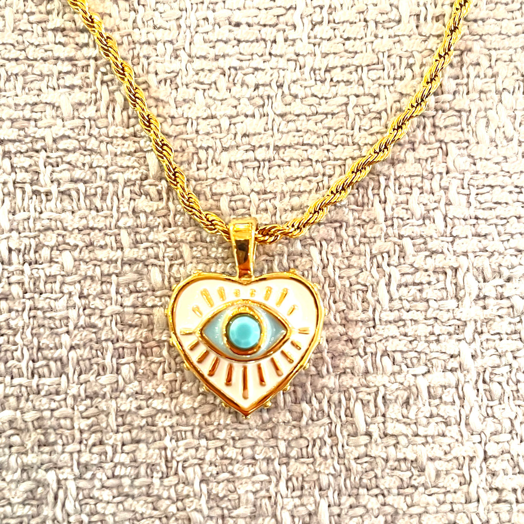 Evil Eye Love Heart Pendant Necklace