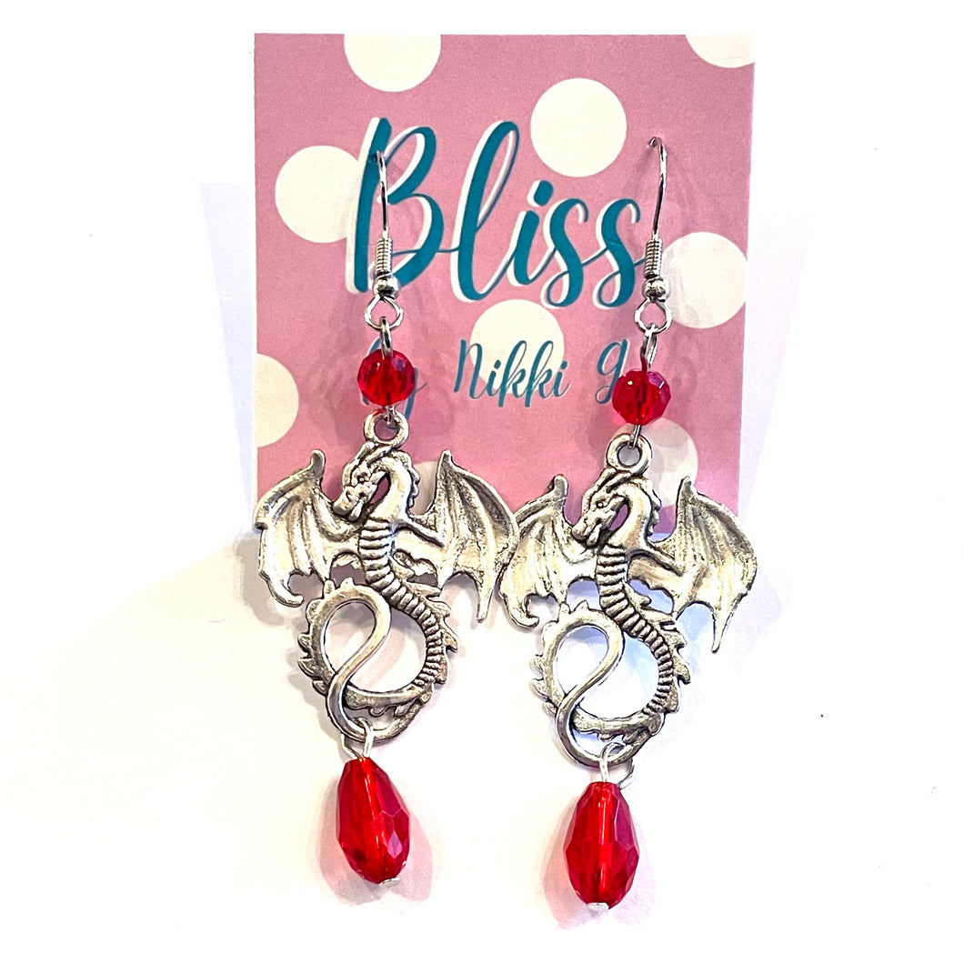 Dragon and Red Drop Statement Earrings
