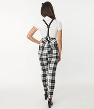 Load image into Gallery viewer, Black and White Plaid Moorehead Skinny Suspender Pants
