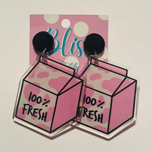 Pink Heart Mini Milk Jug Acrylic Statement Earrings