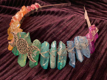 Load image into Gallery viewer, Triple Moon Rainbow Crystal Tiara Headband
