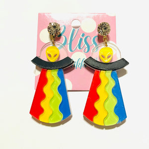 Alien Abduction with Rainbow Beam Acrylic Statement Earrings
