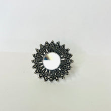 Load image into Gallery viewer, Silver Floral Round Mirror Statement Ring
