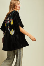Load image into Gallery viewer, Black Velvet Floral Embroidered Kimono
