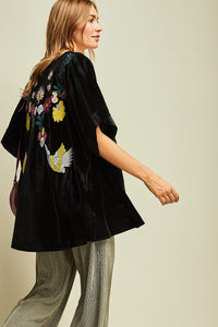 Black Velvet Floral Embroidered Kimono