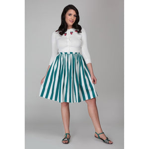 Rosie Green and White Striped Swing Skirt- HAS POCKETS!