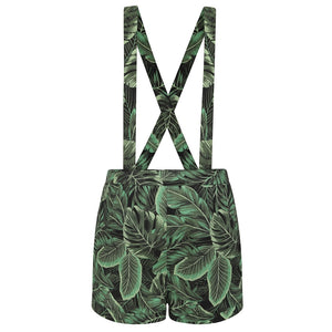 Kelsie Tropics Monsterra Palm Overall Shorts