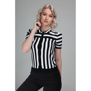 Lailie Black and White Striped Collared Cardigan