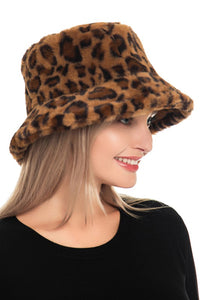 Leopard Pattern Faux Fur Bucket Hat