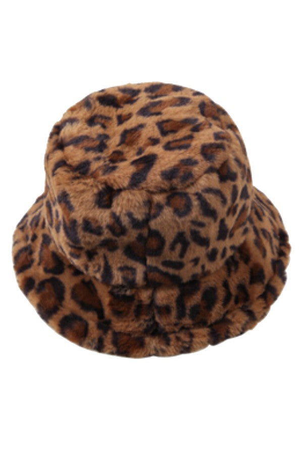 Leopard Pattern Faux Fur Bucket Hat