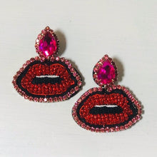 Load image into Gallery viewer, rhinestone lip earrings pink red
