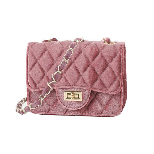 mauve quilted velvet purse