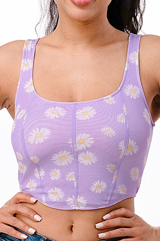 Lydig Savvy momentum Lavender Daisy Print Mesh Sleeveless Crop Top – Pink House Boutique