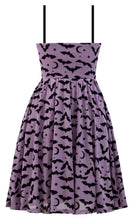 Load image into Gallery viewer, Lilac and Black Spooky Bats and Moons Mesh Fit and Flare Dress
