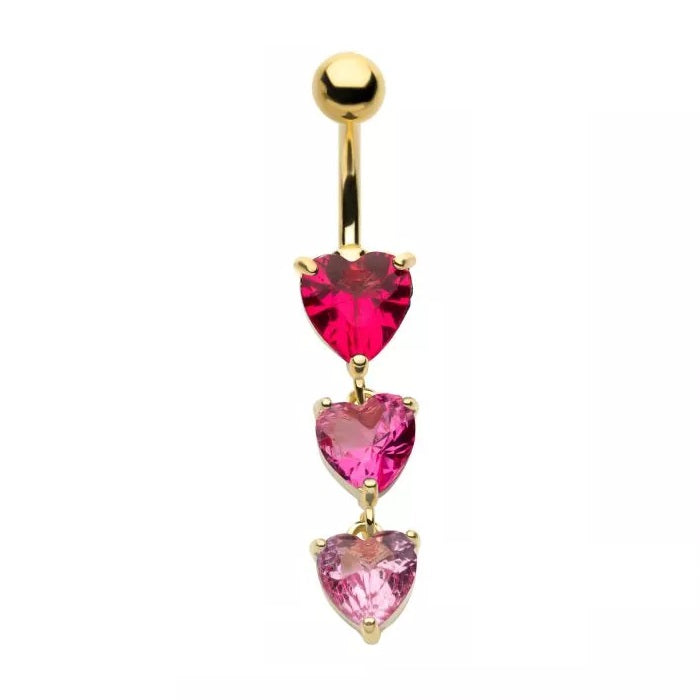 Pink Shades Triple Heart Dangle Belly Ring