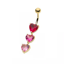Load image into Gallery viewer, Pink Shades Triple Heart Dangle Belly Ring
