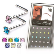 Load image into Gallery viewer, 20g Nose L Bend with 25mm Prong Set Gem Top Nose Pin- More Colors Available!
