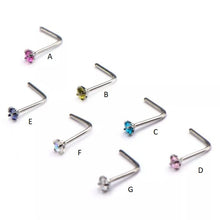 Load image into Gallery viewer, 20g Nose L Bend with 25mm Prong Set Gem Top Nose Pin- More Colors Available!
