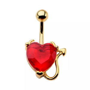 Stainless Steel Gold Plated Red Devil Heart Fixed Belly Ring