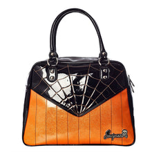 Load image into Gallery viewer, Webbed Sparkle Bowler Purse- Black and Orange
