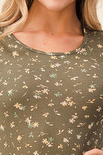 Load image into Gallery viewer, Olive Ditsy Flower Thermal Long Sleeve Top
