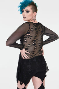 Séance Cat Tunic Top with Skull Lace Mesh Back