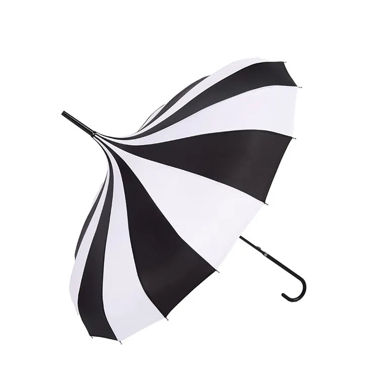 White and Black Striped Pagoda Umbrella