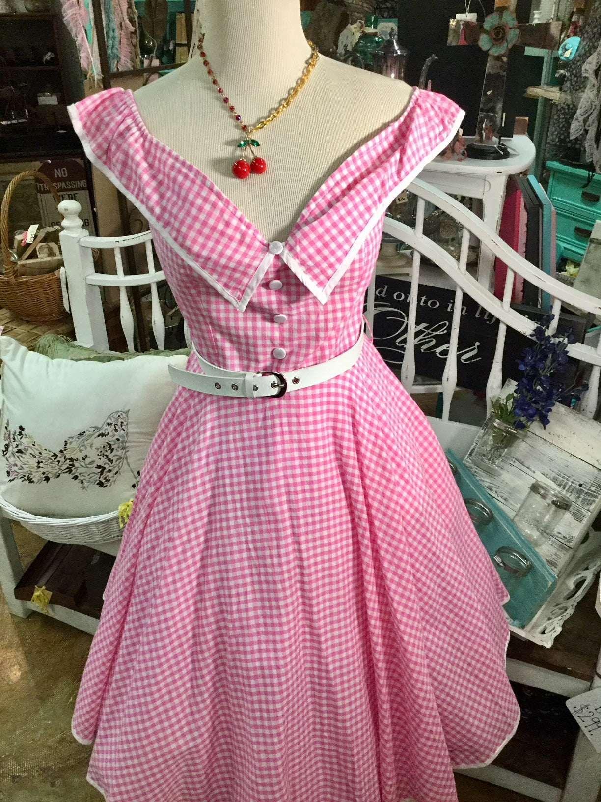 pink gingham off the shoulder dress Red Gingham Off-Shoulder Frill Dress