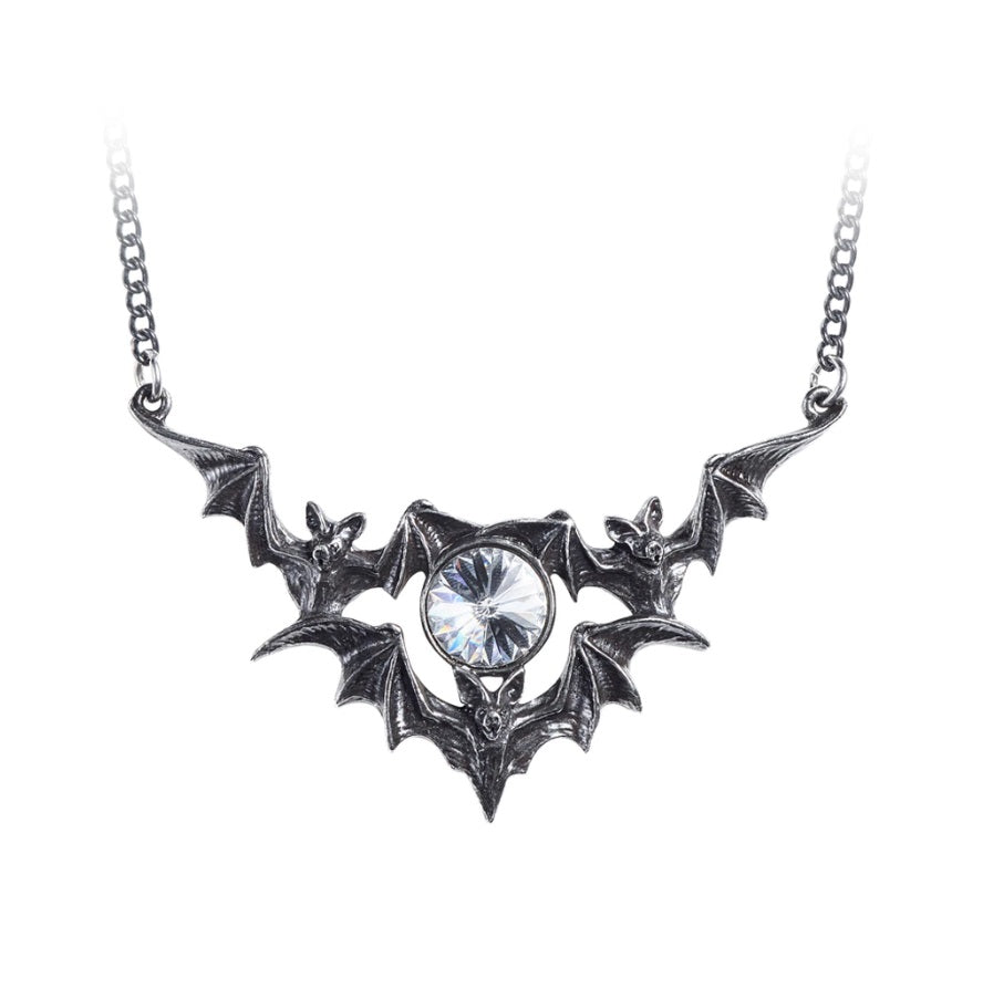 Silver Bat Colony and Crystal Necklace