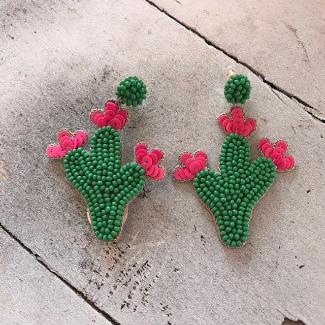 Beaded Cacti Statement Earrings