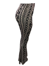 Load image into Gallery viewer, Black and Cream Paisley Print Bell Bottom Leggings
