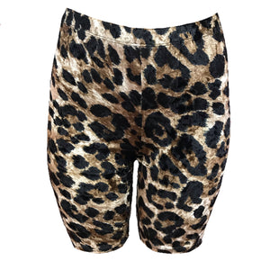 Leopard Print Velvet Bike Shorts