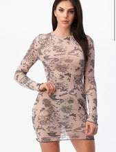 Load image into Gallery viewer, Tattoo Print Sheer Dress

